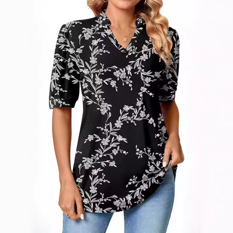 3/4 Sleeve Half Placket Blouse  |  Womens Shirts & Blouses Shirts & Blouses Shirts & Blouses