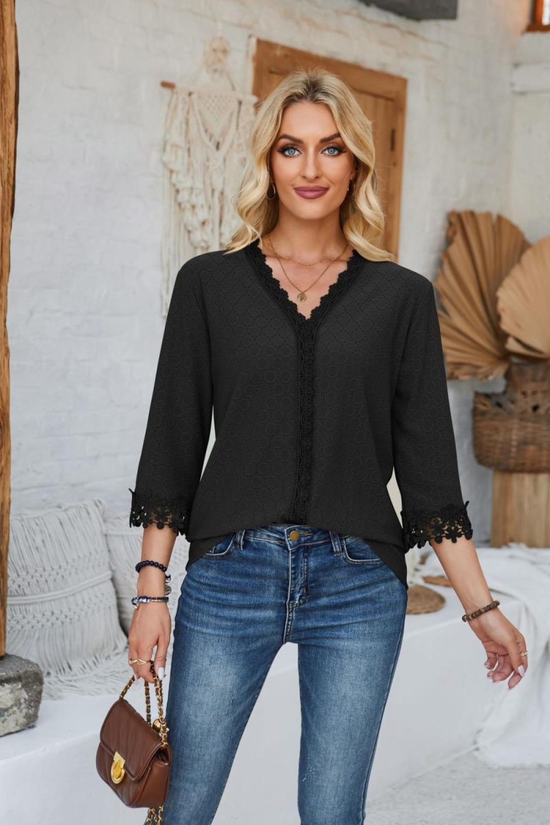 3/4 Sleeve Lace Insert Blouse  |  Womens Shirts & Blouses Shirts & Blouses Shirts & Blouses