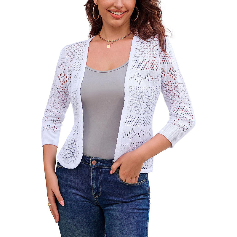 3/4 Sleeve Pointelle Cardigan  |  Womens Cardigans Cardigans Cardigans