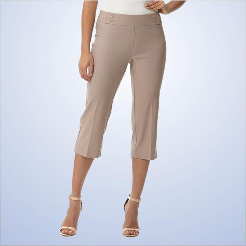 7/8Th Length Slim Leg Lattice Elastic Trim Bengaline Pant  |  Womens Pants Bottoms Pants