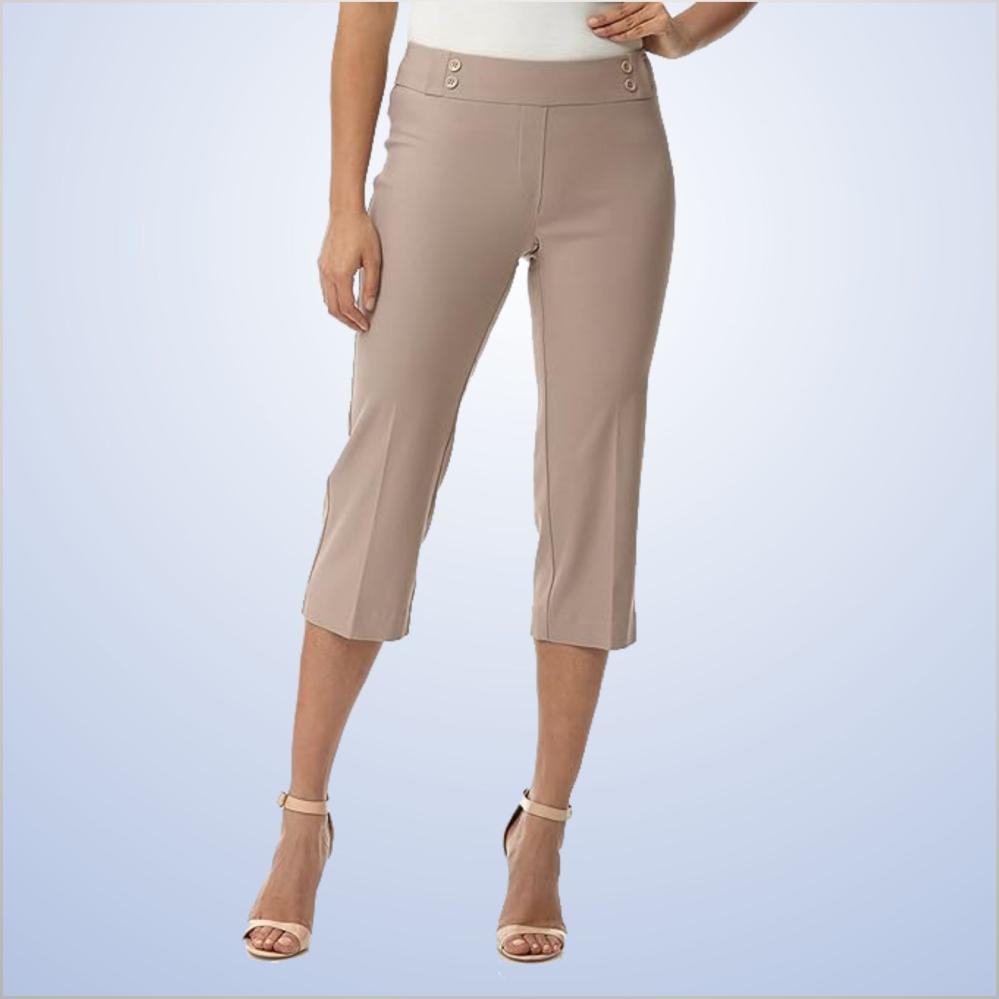 7/8Th Length Slim Leg Lattice Elastic Trim Bengaline Pant  |  Womens Pants Bottoms Pants