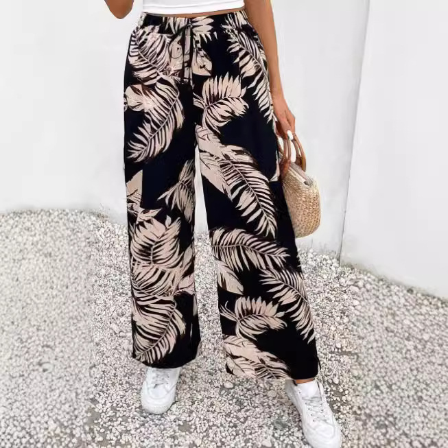 Ankle Length Printed Pull On Pant With Self Belt  |  Womens Pants Bottoms Pants