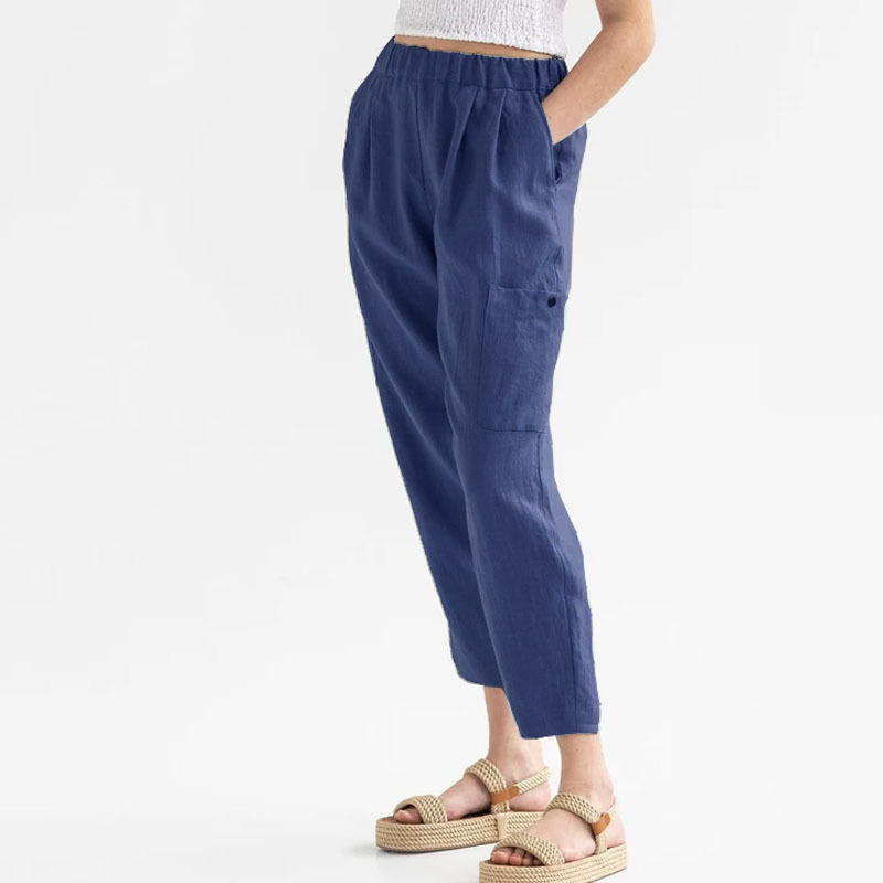 Ankle Length Straight Leg Linen Blend Drawcord Toggle Cargo Pant  |  Womens Pants Bottoms Pants