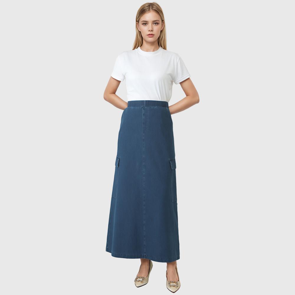 Cargo Midi Denim Skirt  |  Womens Skirts Bottoms Skirts