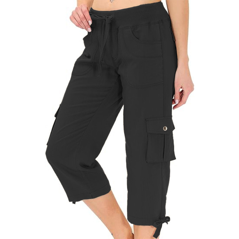 Crop Length Cotton Washer Pull On Pant With Drawcord Hem Detail  |  Womens Crops & Capris Bottoms Crops & Capris