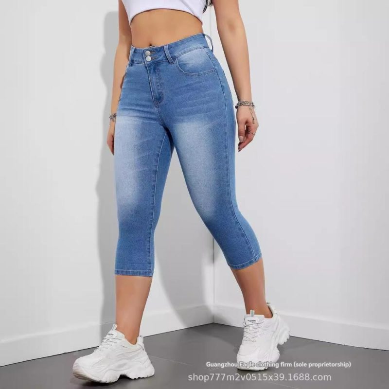 Crop Length Slim Leg Lift And Shape Denim Jean With Rivets  |  Womens Jeans Bottoms Jeans