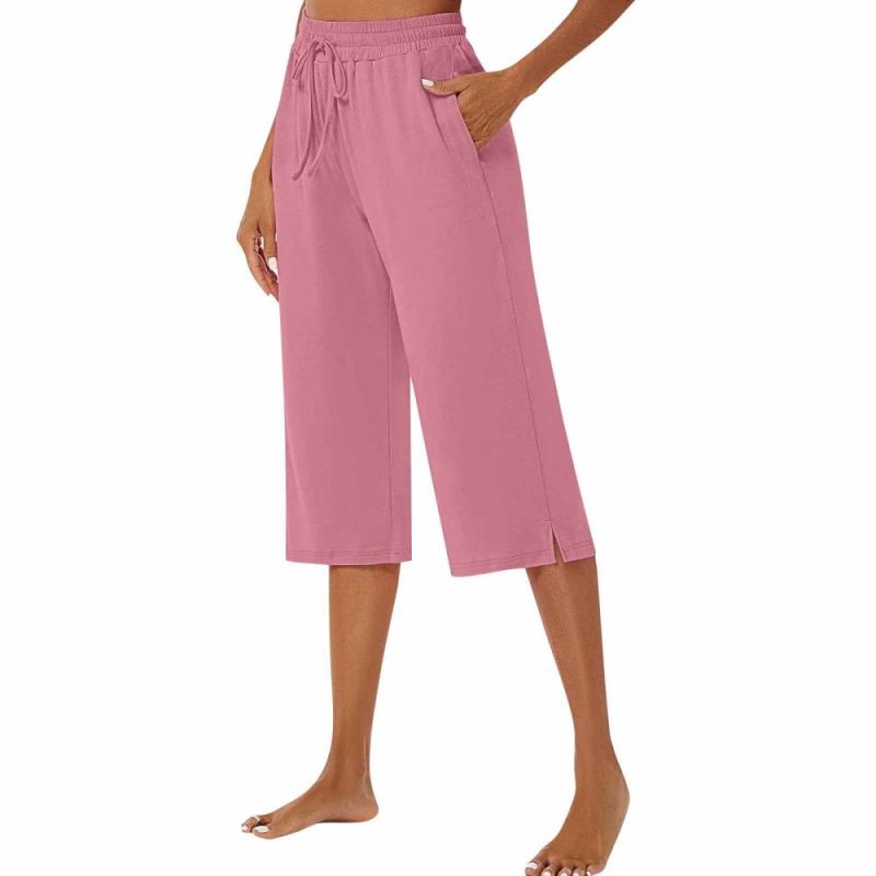 Crop Length Straight Leg Elastic Waist Tassle Pant  |  Womens Crops & Capris Bottoms Crops & Capris