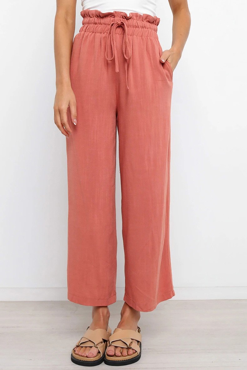 Crop Length Straight Leg Elastic Waist Tassle Pant  |  Womens Crops & Capris Bottoms Crops & Capris