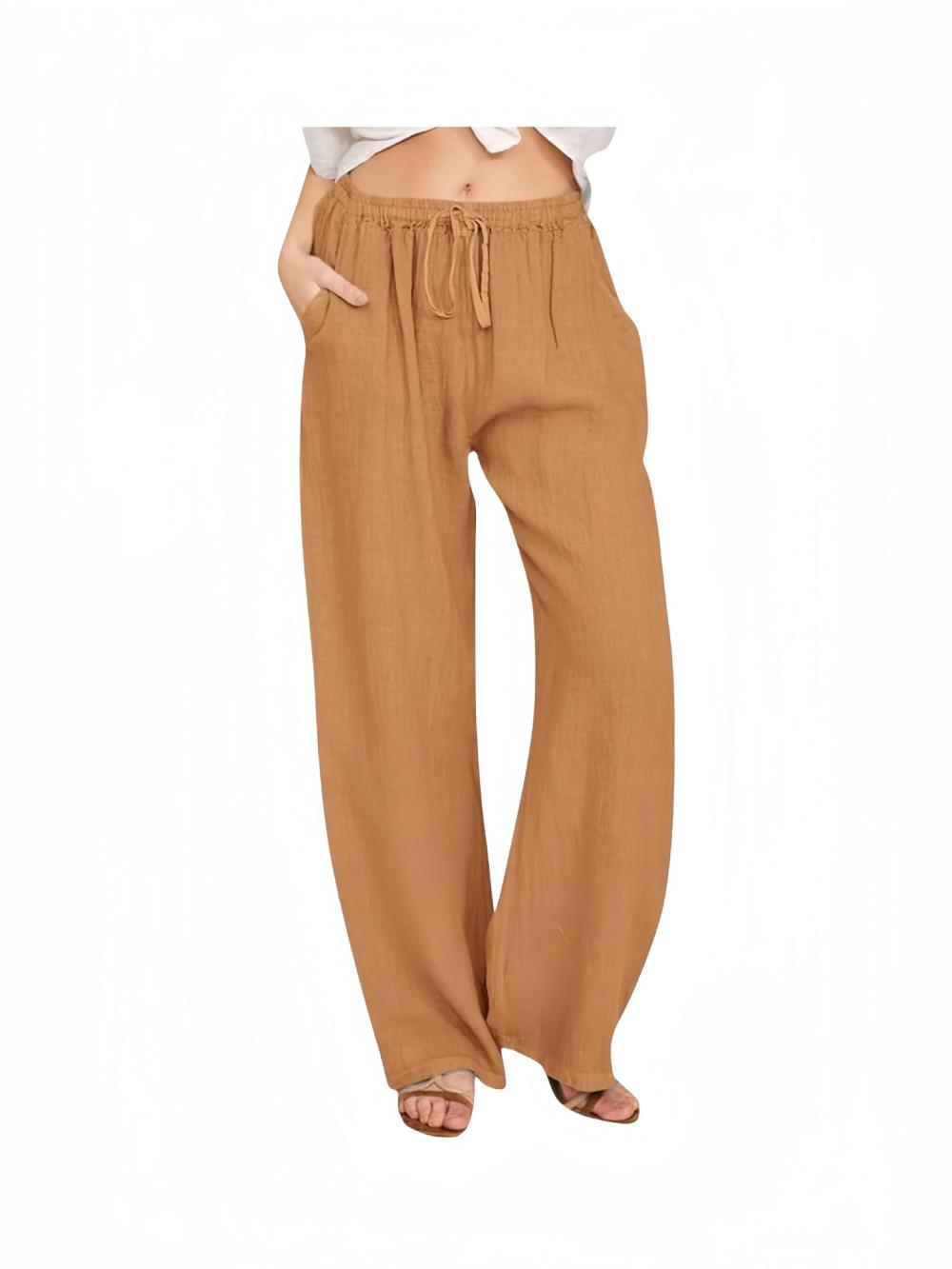 Crop Length Straight Leg Linen Blend Drawcord Pant  |  Womens Crops & Capris Bottoms Crops & Capris