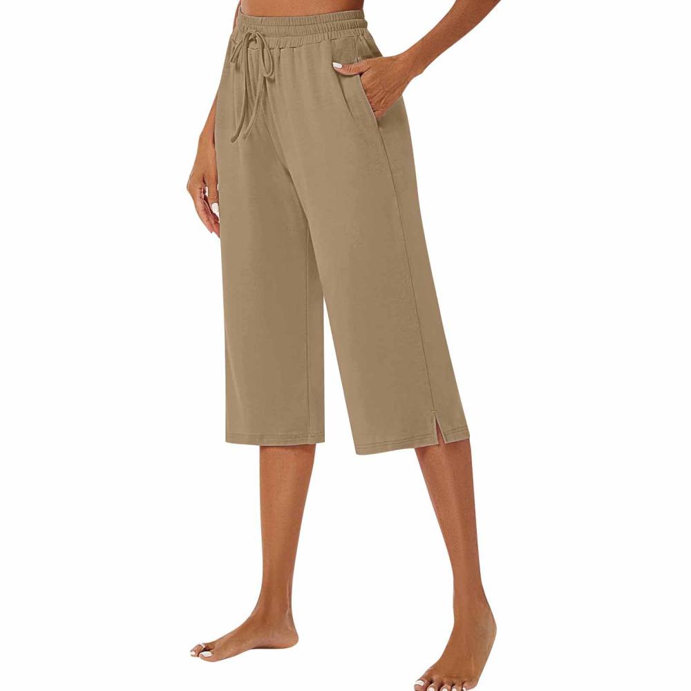 Crop Length Straight Leg Linen Blend Drawcord Pant  |  Womens Crops & Capris Bottoms Crops & Capris