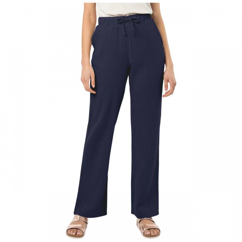 Crop Length Wide Leg Crinkle Rayon Drawcord Pant  |  Womens Crops & Capris Bottoms Crops & Capris