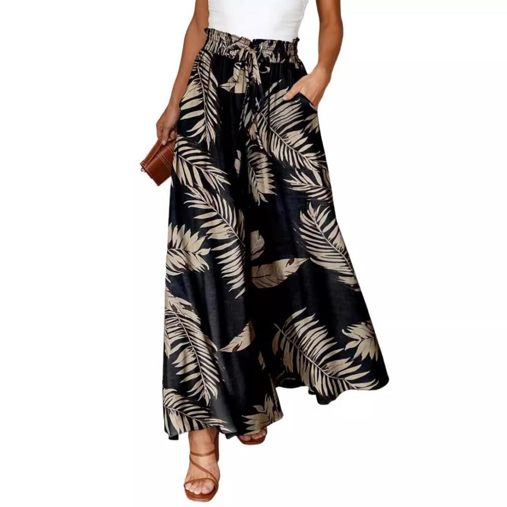 Crop Length Wide Leg Drawcord Rayon Pant  |  Womens Crops & Capris Bottoms Crops & Capris