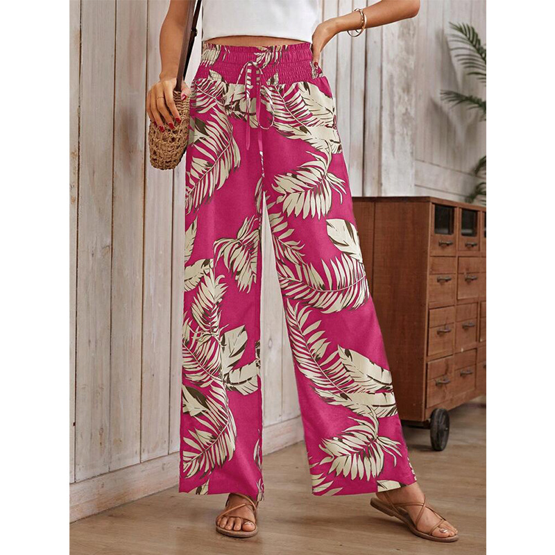 Crop Length Wide Leg Self Tie Border Print Rayon Pant  |  Womens Crops & Capris Bottoms Crops & Capris