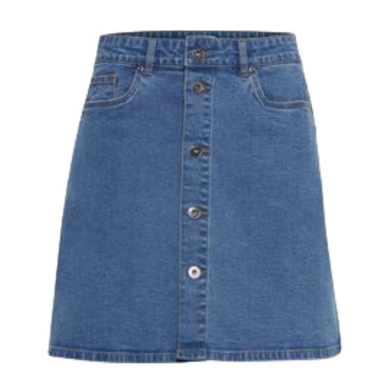 Denim Button Through Knee Length Skirt  |  Womens Skirts Bottoms Skirts