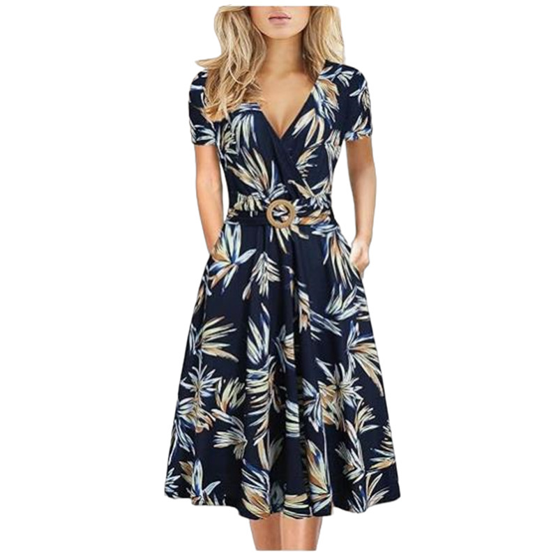 Elbow Sleeve V-Neck Tiered Midi Dress  |  Womens Midi Dresses Dresses Midi Dresses