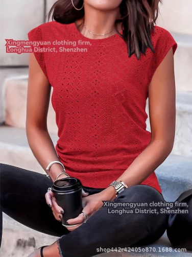 Extended Sleeve Knit Broidery Tie Front Top  |  Womens Tees Tees Tees