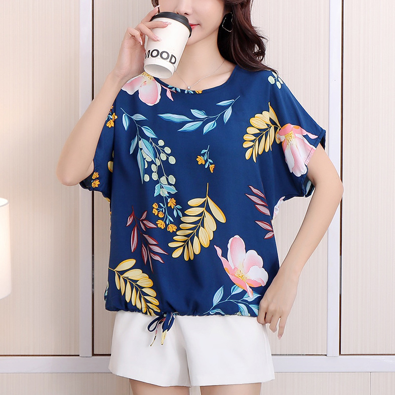 Extended Sleeve Printed Cold Shoulder Top With Tie Detail  |  Womens Tees Tees Tees