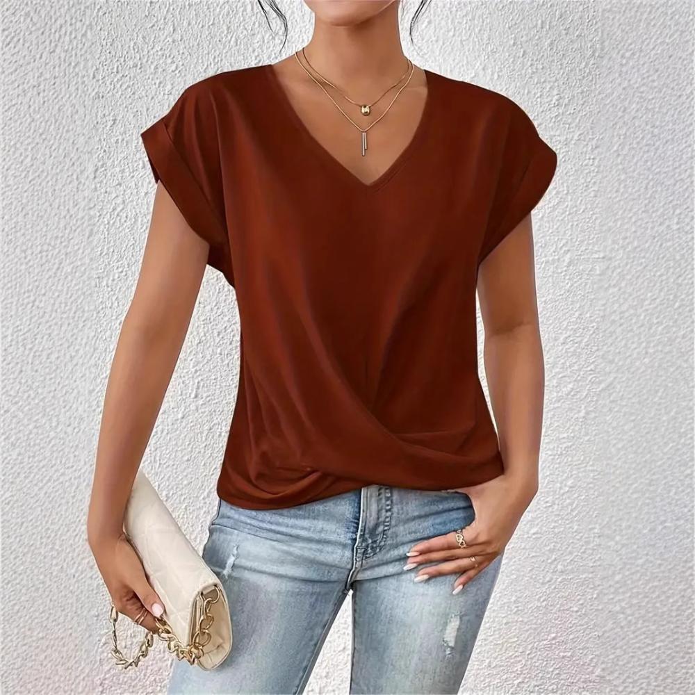 Extended Sleeve V-Neck Knit Top  |  Womens Tees Tees Tees