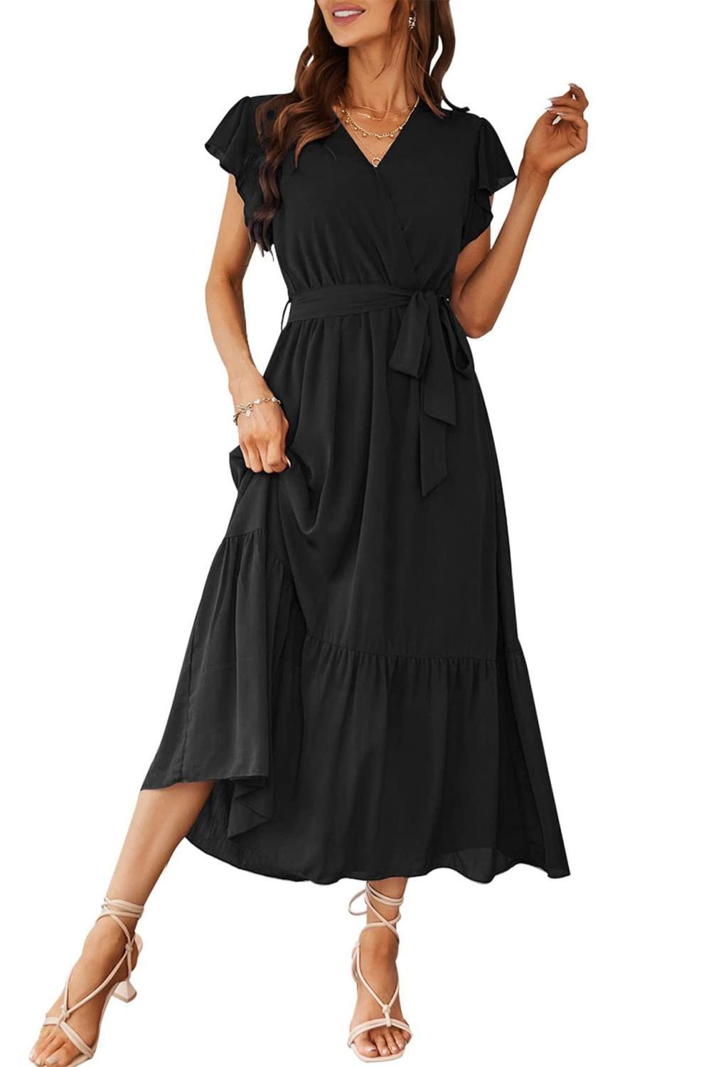 Flutter Sleeve V Neck Maxi Dress  |  Womens Maxi Dresses Dresses Maxi Dresses