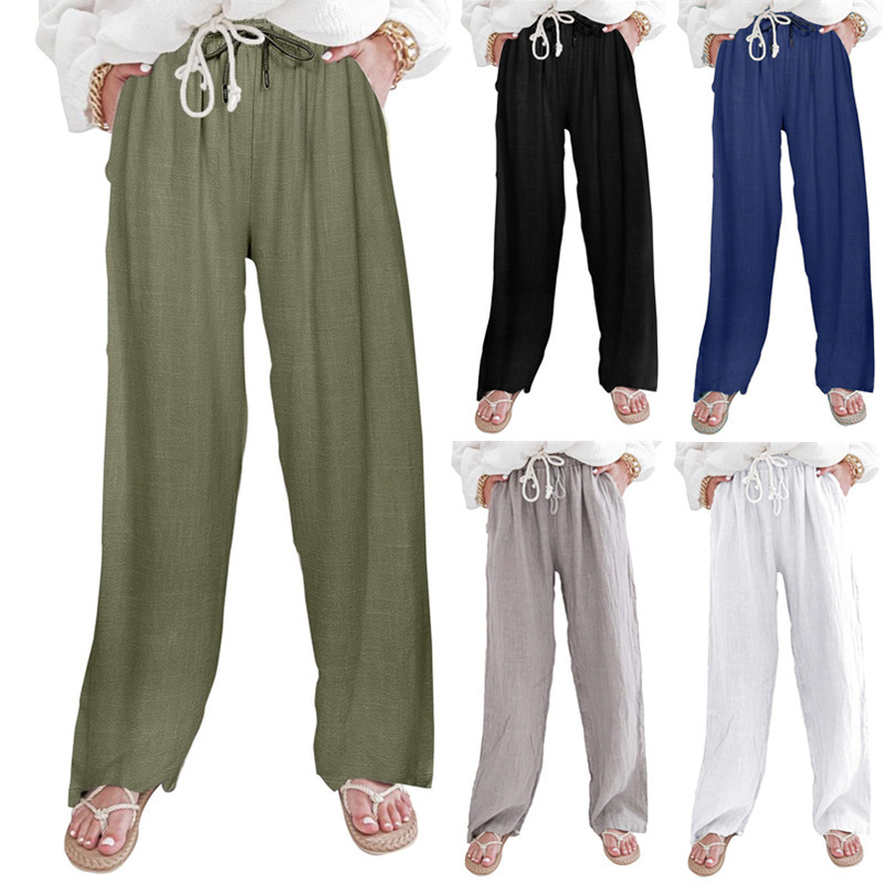 Full Length Straight Leg Linen Blend Jogger Pant  |  Womens Pants Bottoms Pants