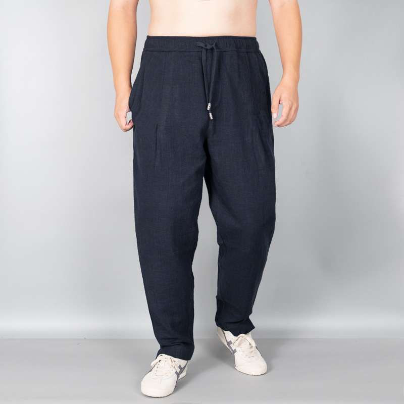 Full Length Straight Leg Linen Blend Panel Detail Drawcord Pant  |  Womens Pants Bottoms Pants