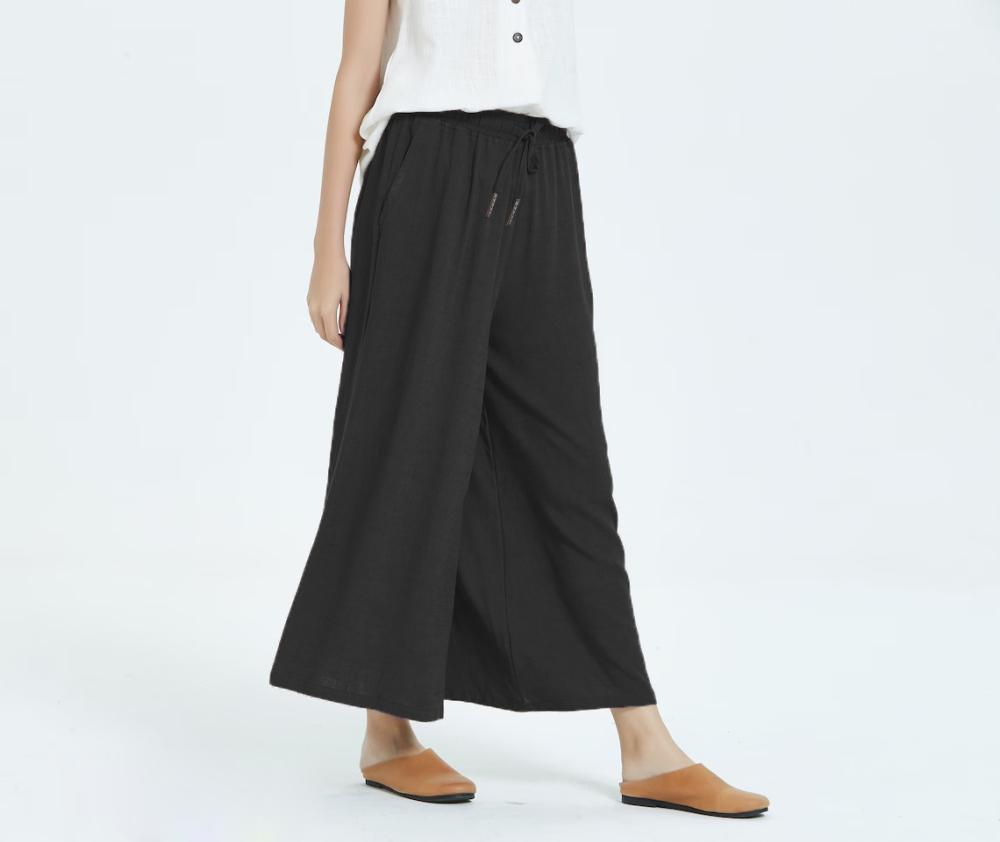 Full Length Wide Leg Drawcord Rayon Pant  |  Womens Pants Bottoms Pants