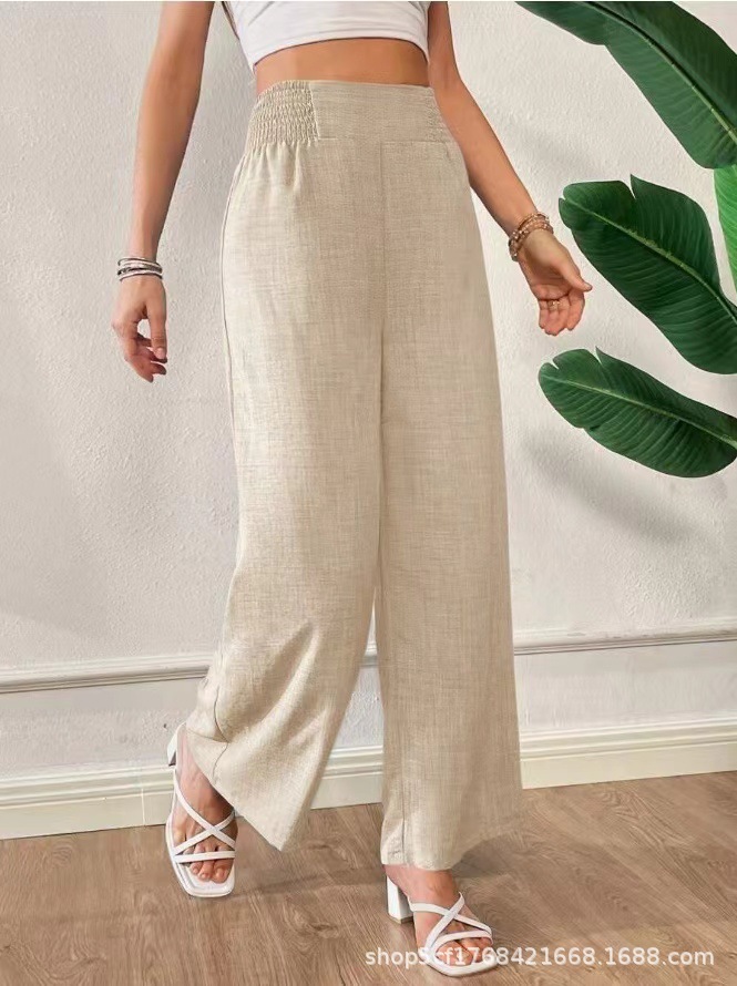 Full Length Wide Leg Linen Blend Pant  |  Womens Pants Bottoms Pants