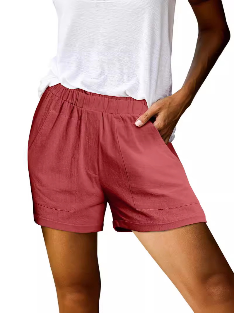 Linen Blend Pocket Elastic Waist Short  |  Womens Shorts Bottoms Shorts