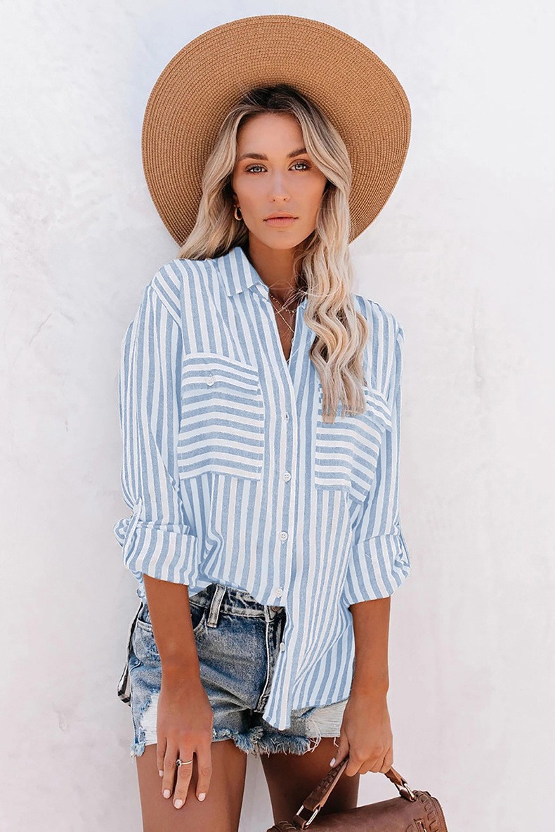 Long Roll Sleeve Chambray Print Shirt  |  Womens Shirts & Blouses Shirts & Blouses Shirts & Blouses