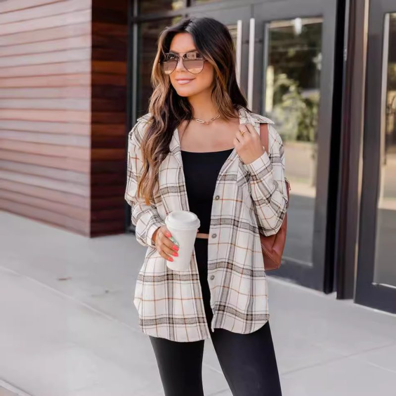 Long Roll Sleeve Check Shirt  |  Womens Shirts & Blouses Shirts & Blouses Shirts & Blouses