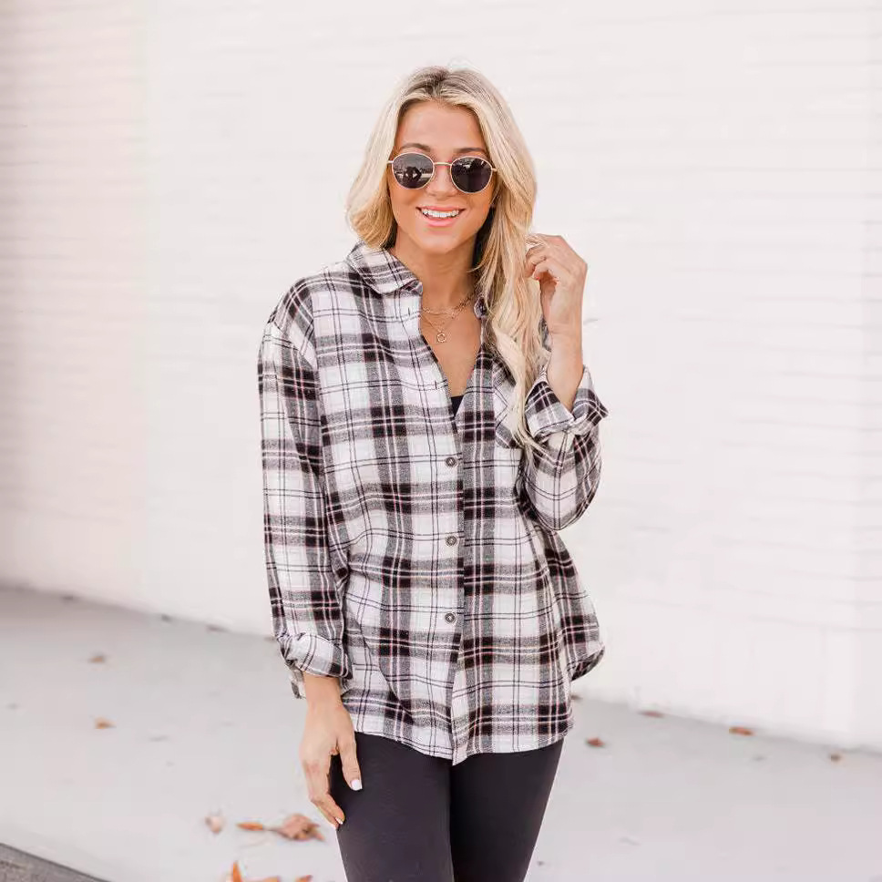 Long Roll Sleeve Check Shirt  |  Womens Shirts & Blouses Shirts & Blouses Shirts & Blouses