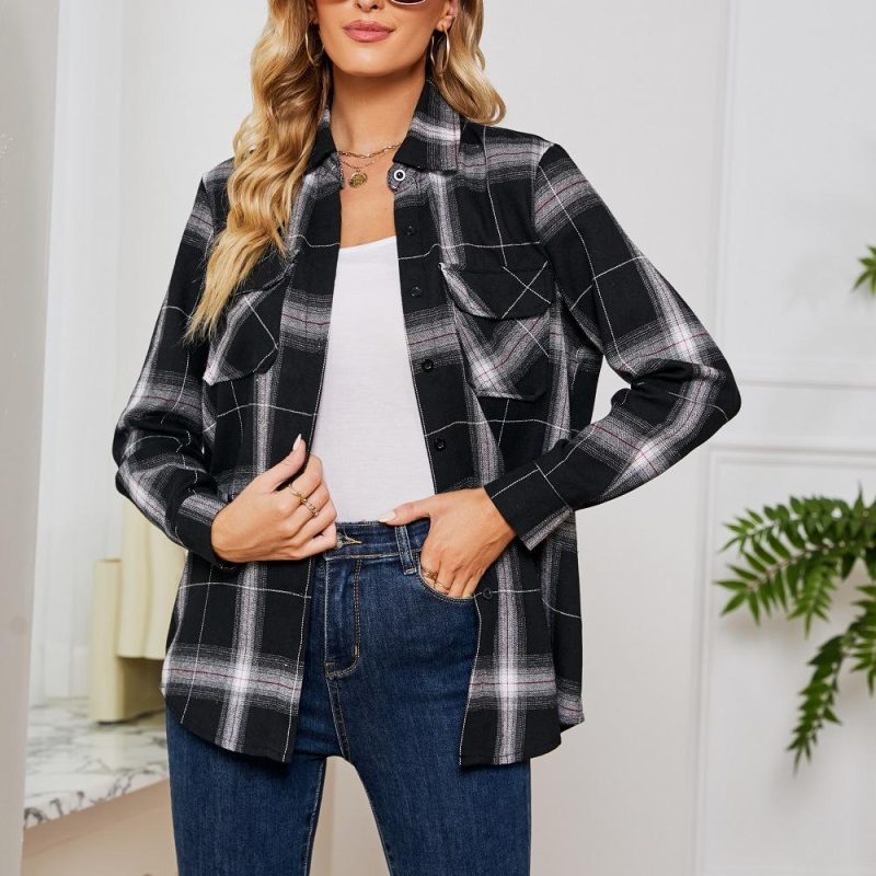 Long Roll Sleeve Check Shirt  |  Womens Shirts & Blouses Shirts & Blouses Shirts & Blouses