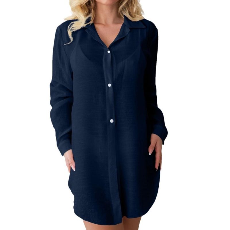 Long Sleeve Button Through Shirt Dress  |  Womens Sleeved Dresses Dresses Sleeved Dresses