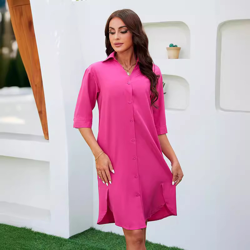 Long Sleeve Button Through Shirt Dress  |  Womens Sleeved Dresses Dresses Sleeved Dresses