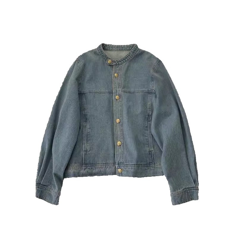 Long Sleeve Collarless Chambray Jacket  |  Womens Jackets Jackets Jackets