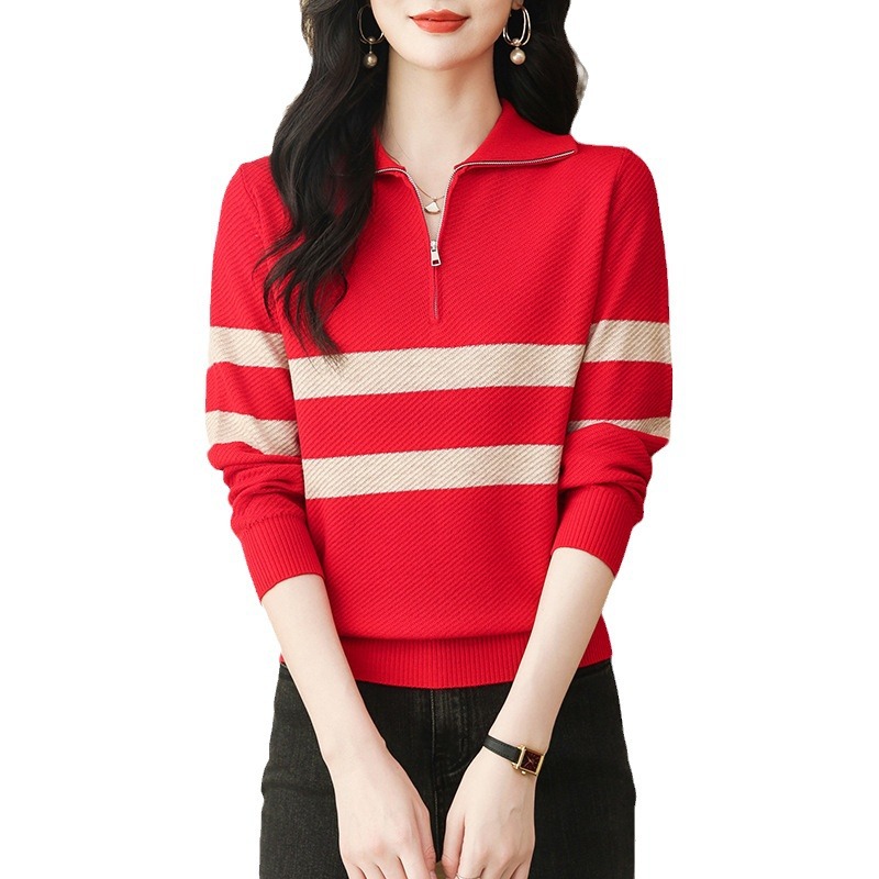 Long Sleeve Half Zip Stripe Jumper  |  Womens Jumpers Jumpers Jumpers