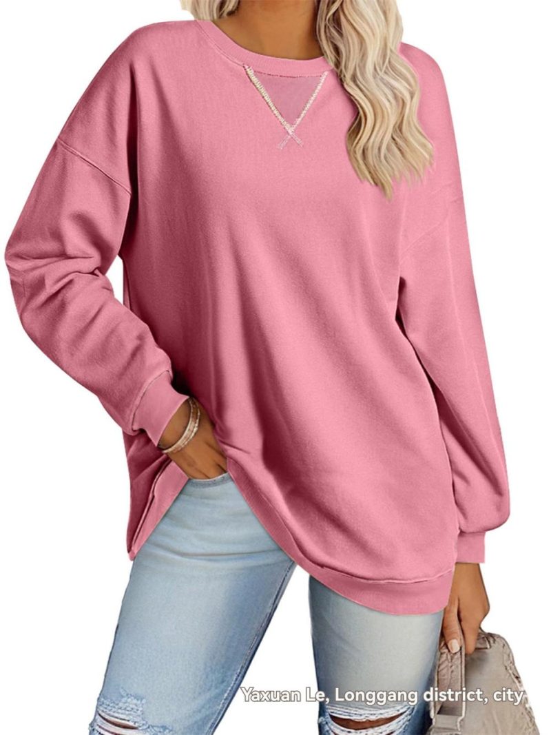 Long Sleeve Melange Sweatshirt With Rib  |  Womens Long Sleeve Tops Long Sleeve Tops Long Sleeve Tops