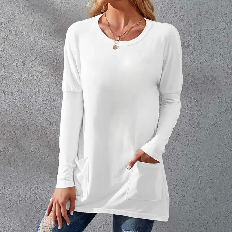 Long Sleeve Pocket Knitwear Sharkbite Tunic  |  Womens Tunics Tops Tunics