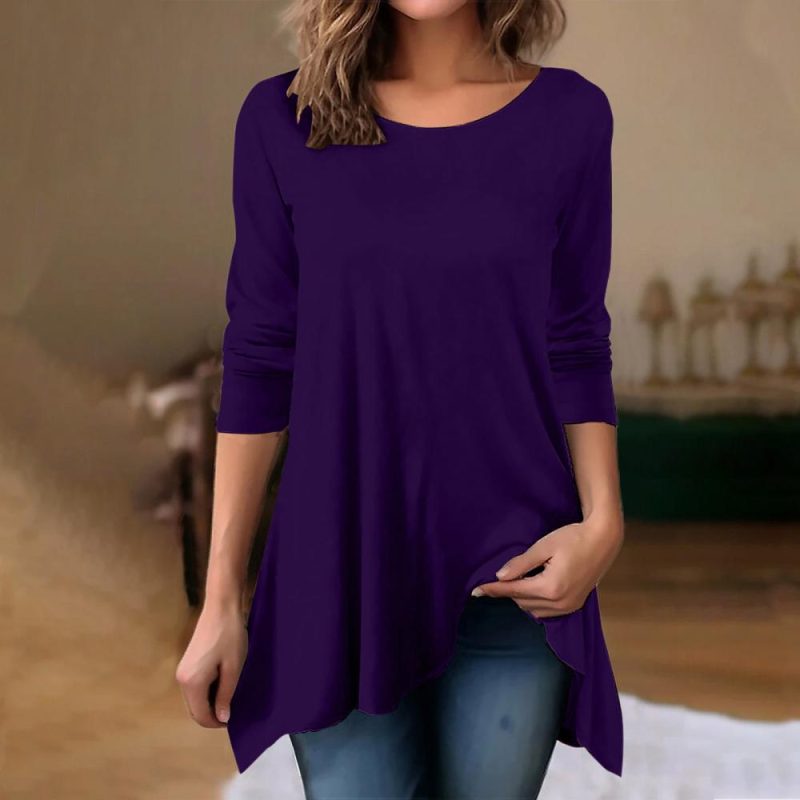 Long Sleeve Pocket Knitwear Sharkbite Tunic  |  Womens Tunics Tops Tunics