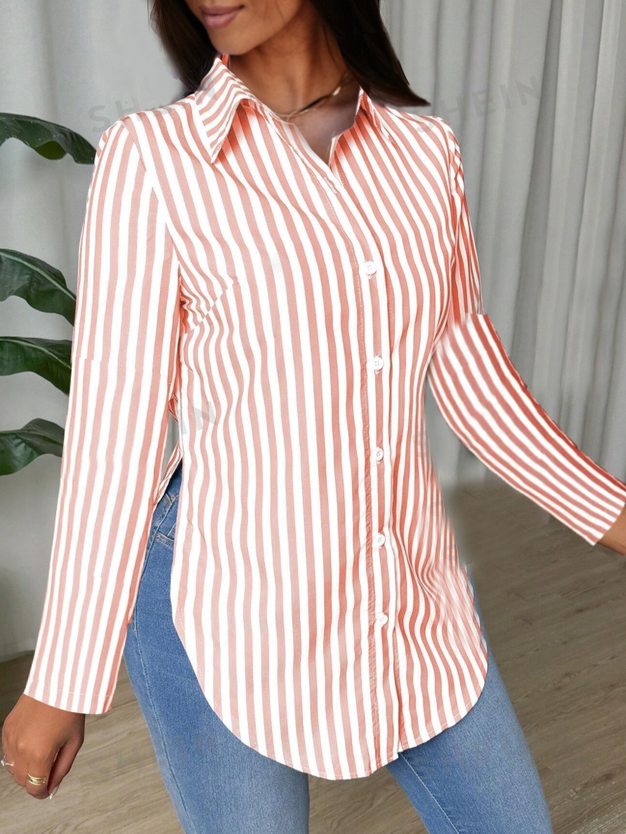 Long Sleeve Roll To 3/4 Stripe Shirt  |  Womens Shirts & Blouses Shirts & Blouses Shirts & Blouses