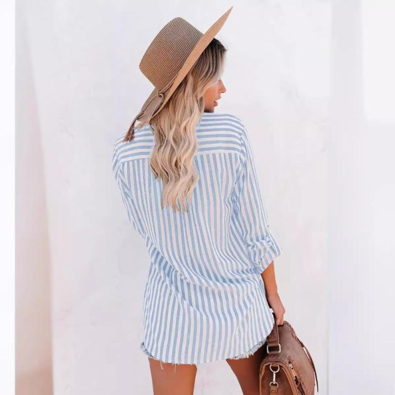 Long Sleeve Roll To 3/4 Stripe Shirt  |  Womens Shirts & Blouses Shirts & Blouses Shirts & Blouses