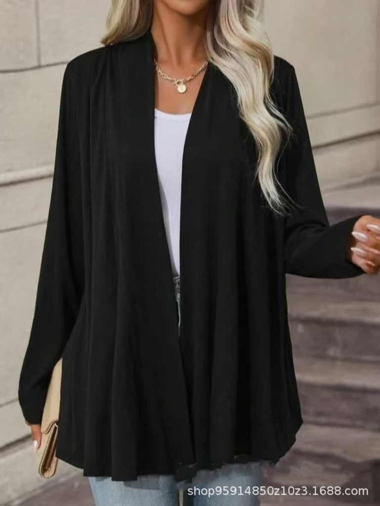 Long Sleeve Slub Cardigan With Shoulder Trim  |  Womens Long Sleeve Tops Long Sleeve Tops Long Sleeve Tops