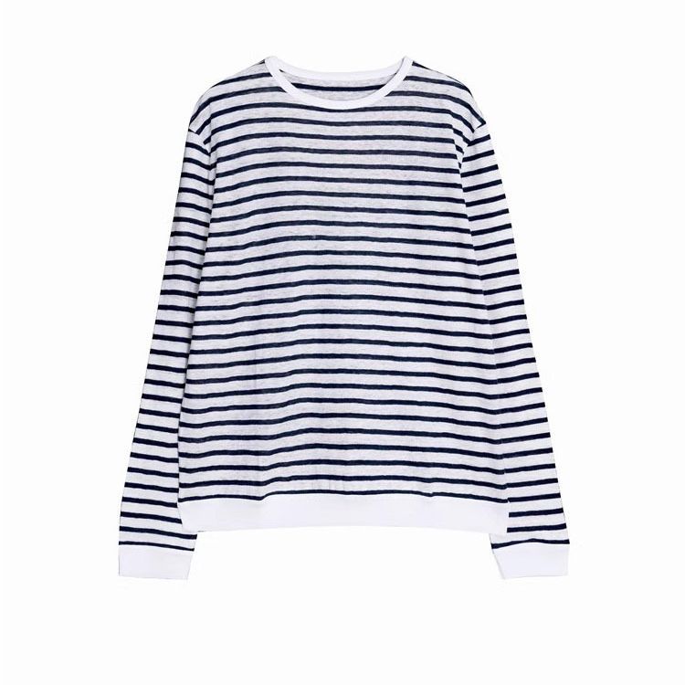 Long Sleeve Stripe Leisure Top With Side Splits  |  Womens Long Sleeve Tops Long Sleeve Tops Long Sleeve Tops