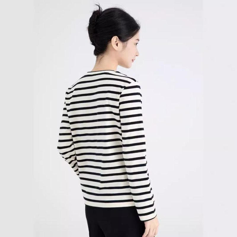 Long Sleeve Stripe Ribbed T-Shirt  |  Womens Tees Tees Tees