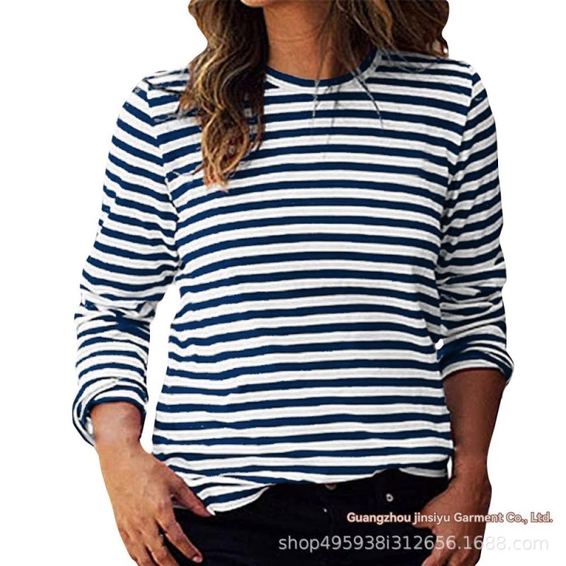 Long Sleeve Stripe Ribbed T-Shirt  |  Womens Tees Tees Tees