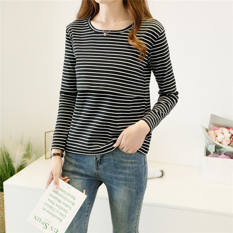 Long Sleeve Stripe Ribbed T-Shirt  |  Womens Tees Tees Tees