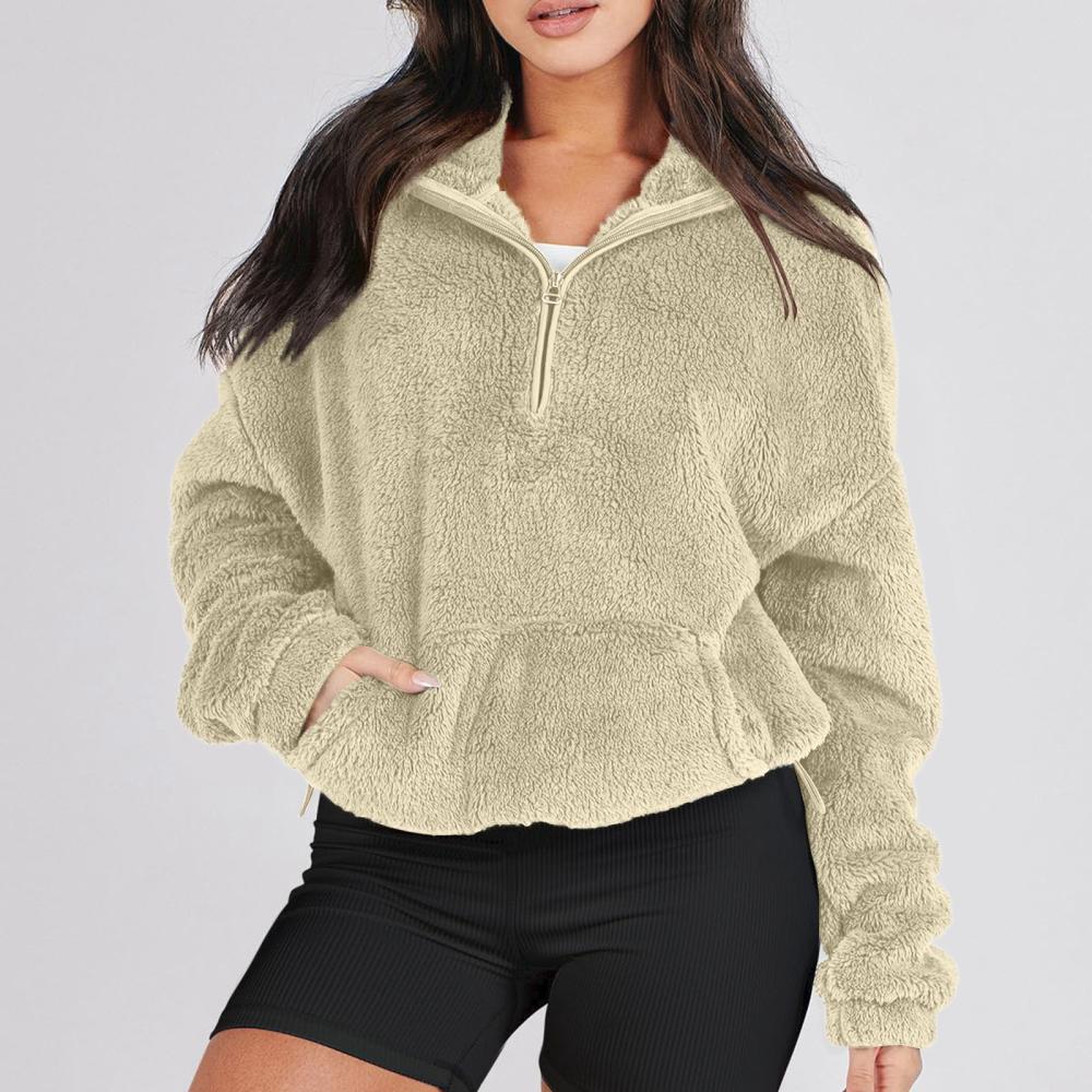 Long Sleeve Textured Sherpa Fleece Half Zip Jumper  |  Womens Long Sleeve Tops Long Sleeve Tops Long Sleeve Tops