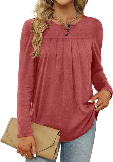 Long Sleeve Tunic Tops With Button Placket  |  Womens Tunics Tops Tunics