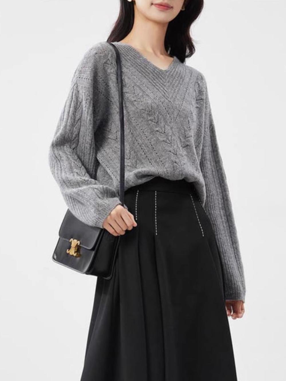 Long Sleeve V Neck Cable Damien Russo Jumpers  |  Womens Jumpers Jumpers Jumpers