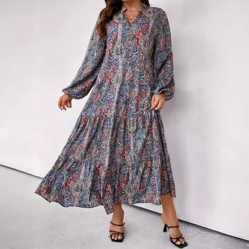 Maxi Length Printed Dress With Border  |  Womens Maxi Dresses Dresses Maxi Dresses